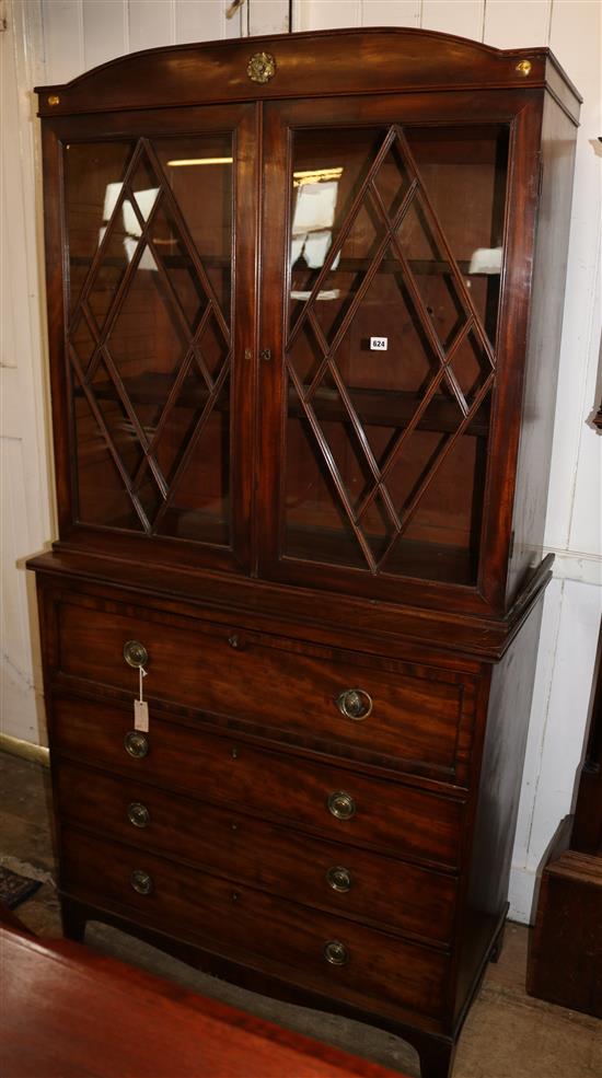 A Regency mahogany secretaire bookcase, W.3ft 6in. D.1ft 9in. H.7ft
